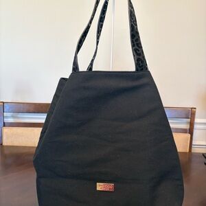 Jimmy Choo Black Canvas Tote with Leopard Print Handles